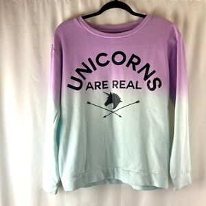 Unicorns are real graphic umbre purple and blue sweatshirt size small